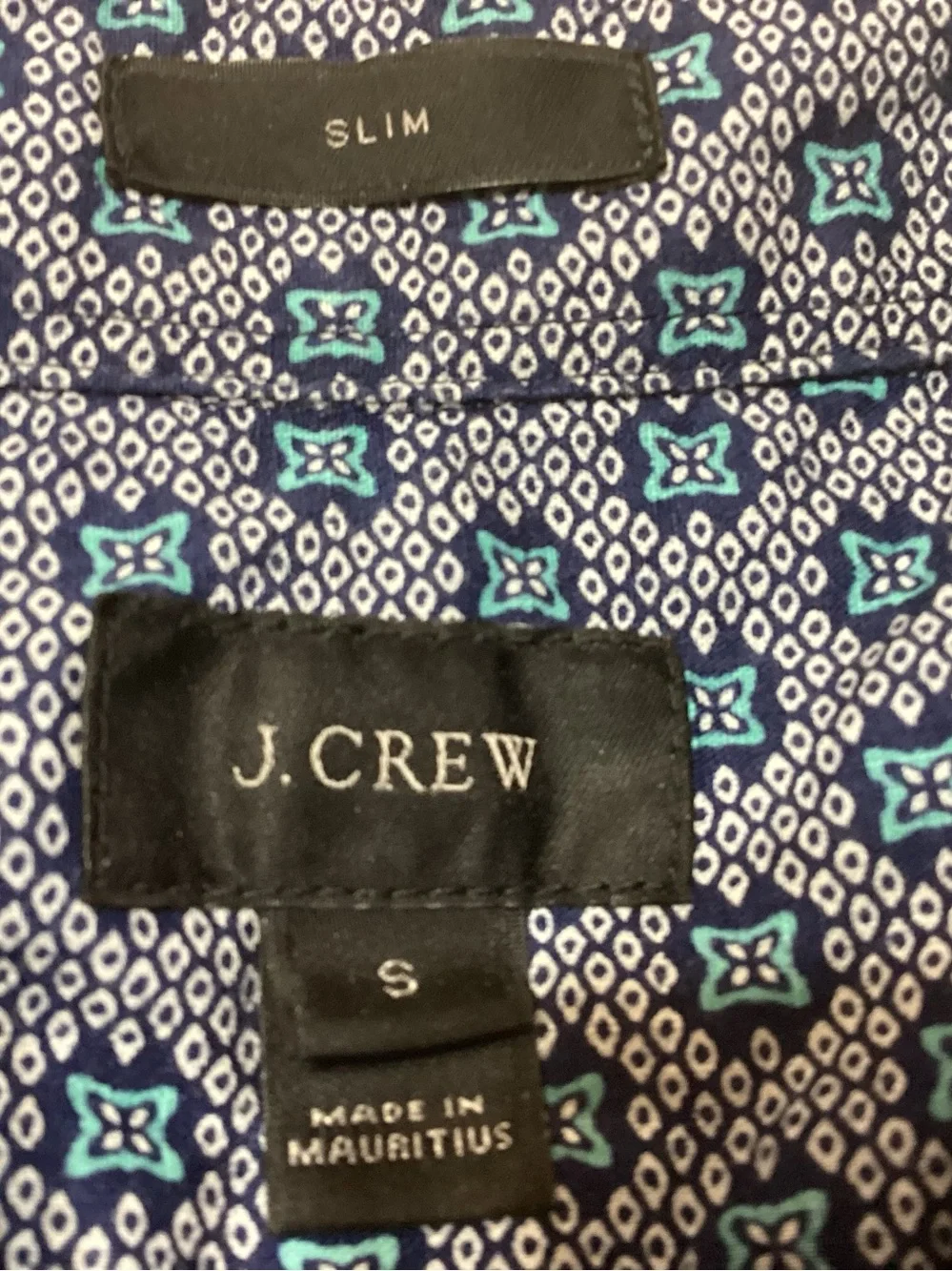 Men's J. Crew Printed Button-Down Shirt Blue Slim Fit 100% Cotton S Office